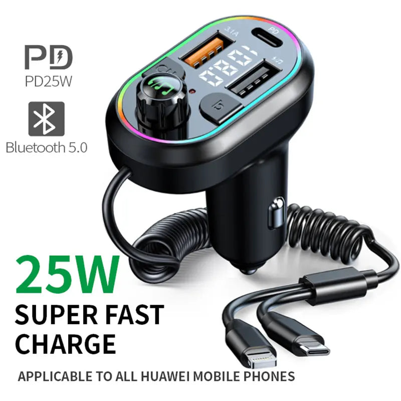 Transmisor FM Bluetooth 5.0 para Auto con Carga Rápida Type-C PD 25W