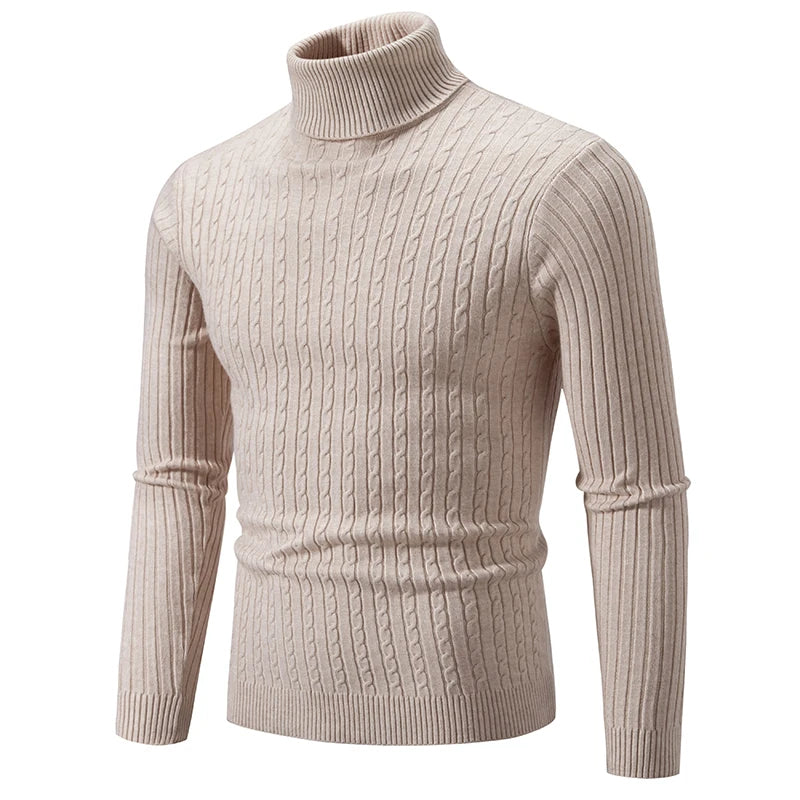 Nuevo suéter de cuello alto para hombre, jersey de Color sólido, tejido cálido, informal, sudadera de cuello alto, Tops de lana para hombre para invierno al aire libre