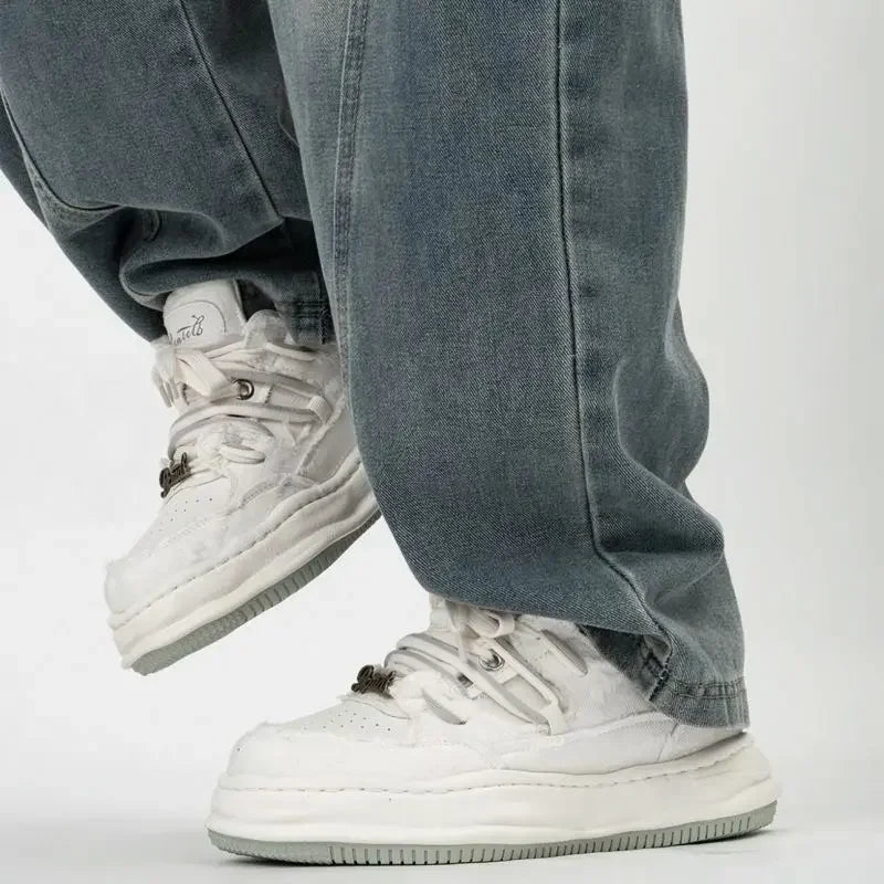 Zapatillas de skate de mezclilla retro para hombre con plataforma
