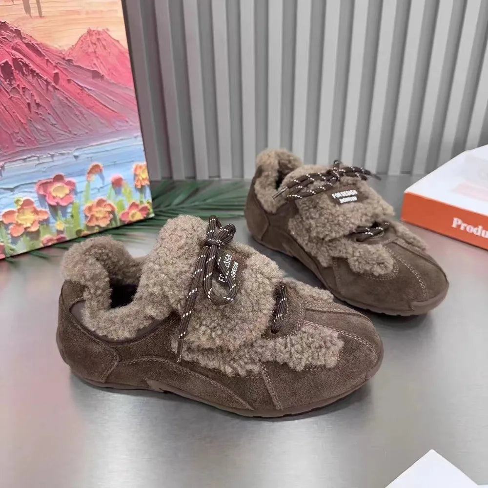 Zapatillas de Invierno para Mujer con Forro de Felpa y Cordones