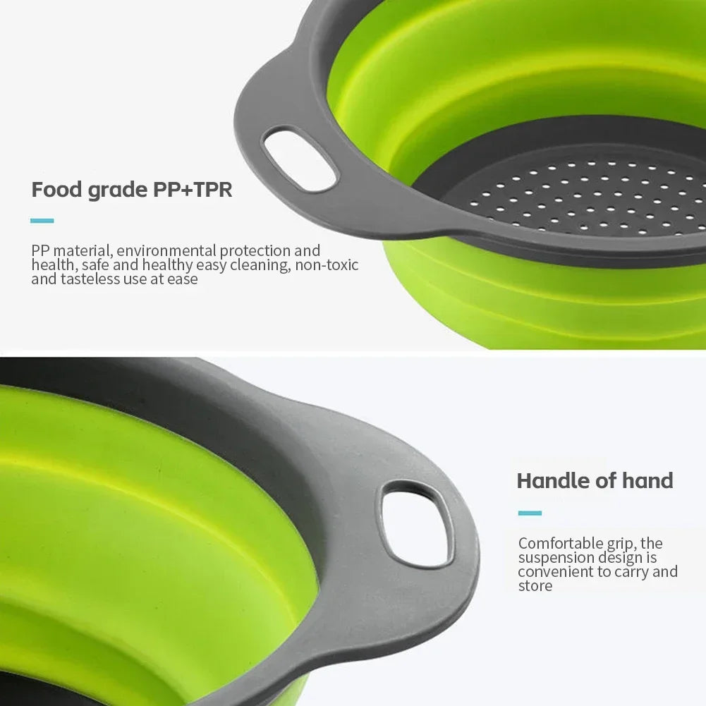 Escurridor plegable de silicona, cesta para lavar frutas y verduras, colador plegable, escurridor plegable, herramienta de almacenamiento de cocina