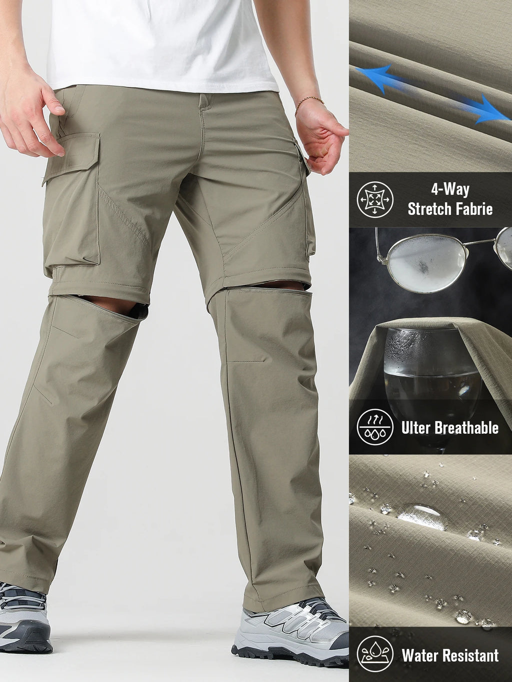 Pantalones Cargo Convertibles para Hombre, Senderismo Impermeable