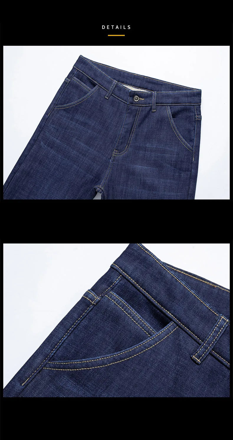 Pantalones Vaqueros de Invierno para Hombre, Forro de Cordero, Talla Grande