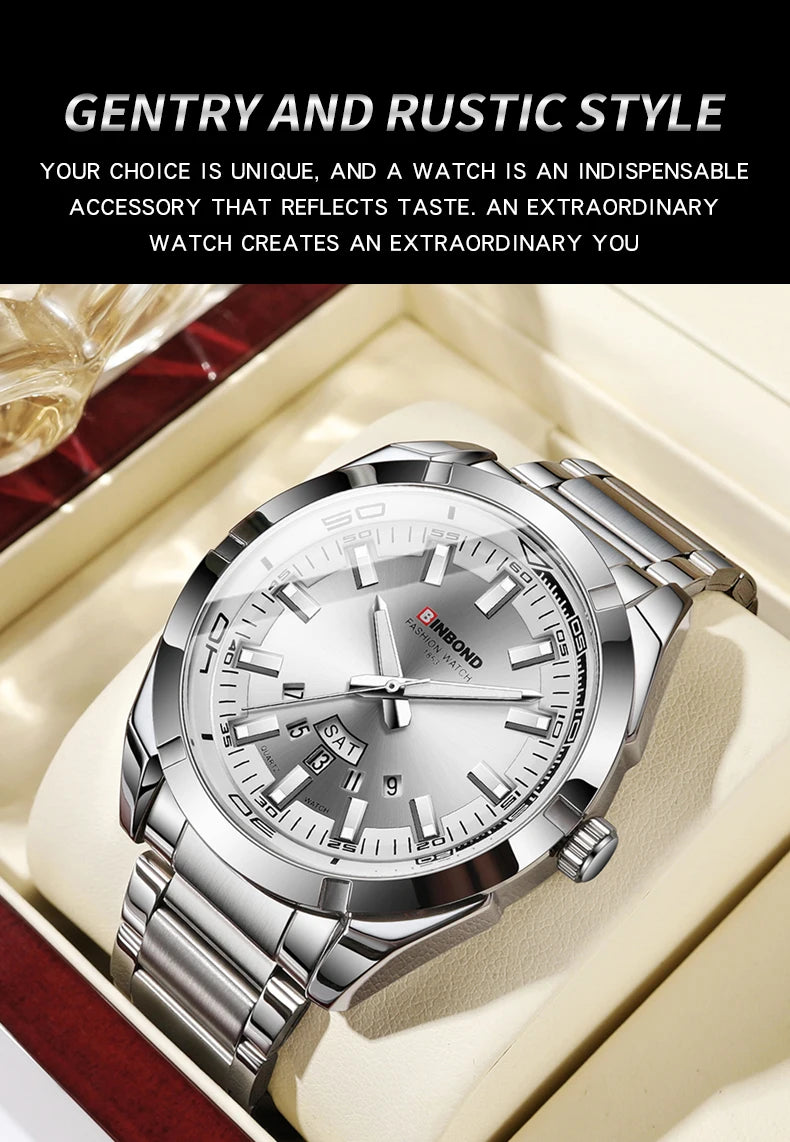 Reloj de Cuarzo BINBOND para Hombre Elegante Resistente al Agua