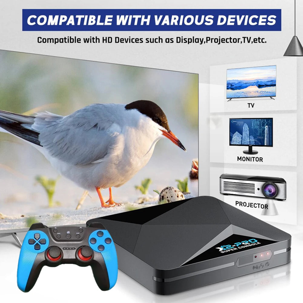 Consola de Videojuegos X2 Pro WiFi con Más de 35000 Juegos Integrados, Consola Retro para el Hogar con Controles Inalámbricos para Arcade/DC/MAME/SS