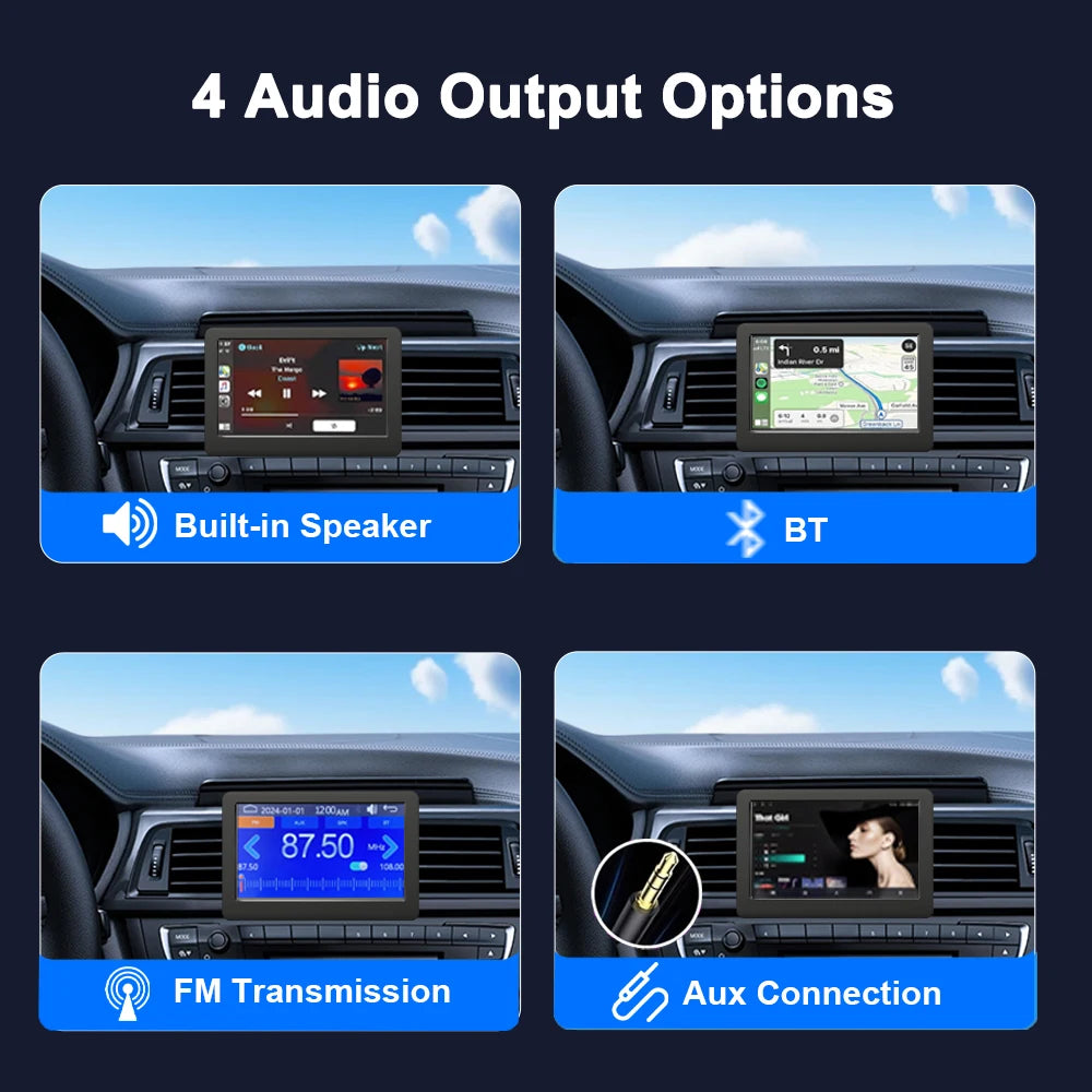 Radio Portátil para Auto 4.3 Pulgadas con CarPlay y Android Auto
