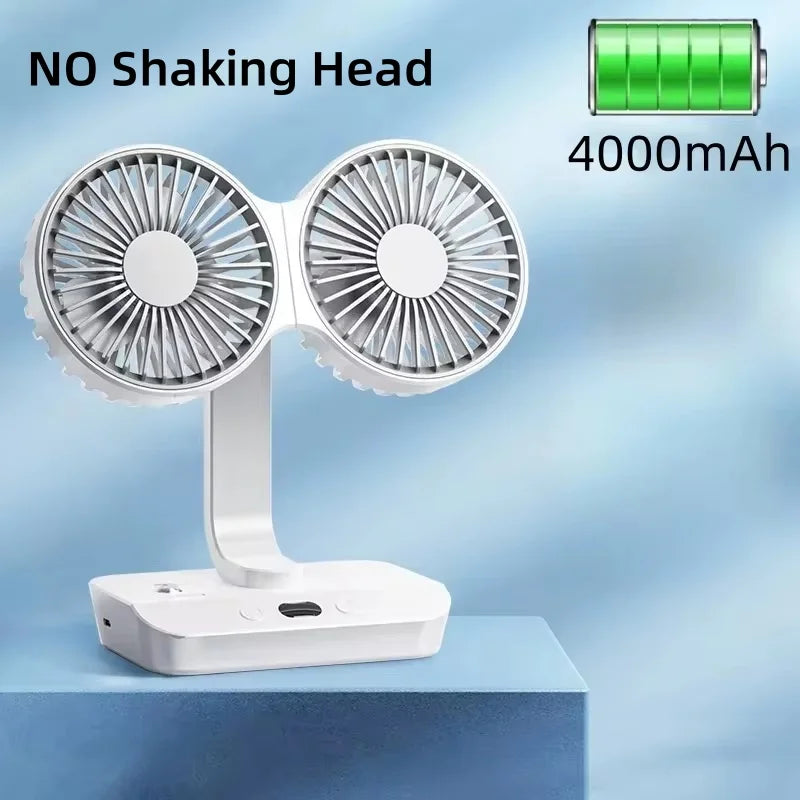 Ventilador vibrador multifunción de doble cabezal, dispositivo portátil con pantalla Digital de alta definición y 4 engranajes ajustables, luces nocturnas, novedad de 2024