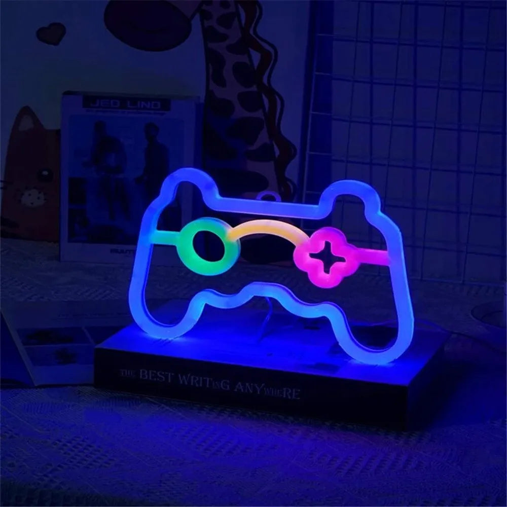 Luz de neón para consola de juegos LED USB, luz nocturna con controlador de juego, adecuada para salas de juegos, fiestas y decoración de paredes, 1 ud.