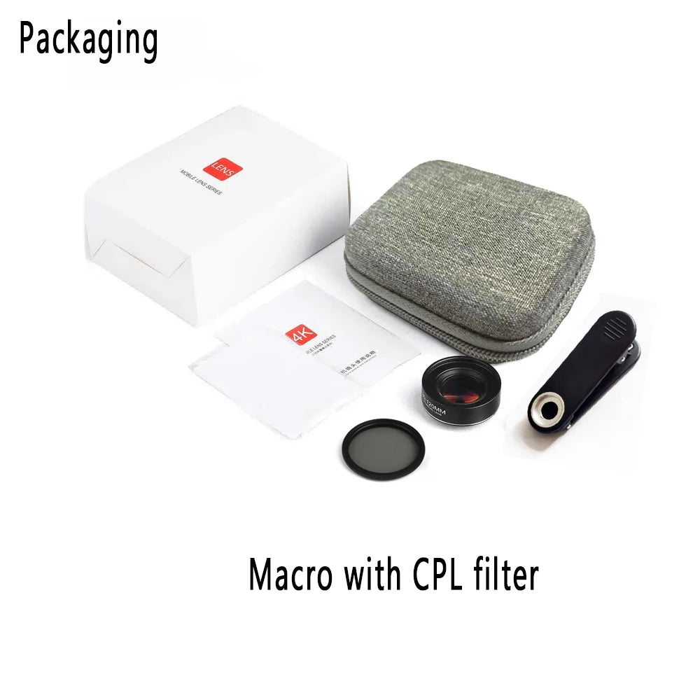 Kit de Lentes para Celular Macro 10x con Filtros CPL y Estrella