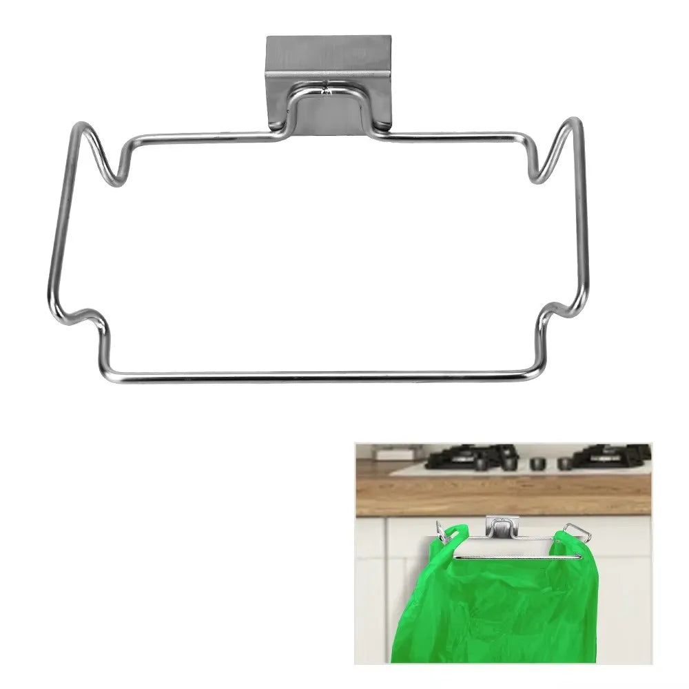 Soporte para Bolsas de Basura para Puerta de Armario de Cocina, Organizador de Basura de Acero Inoxidable para Armario