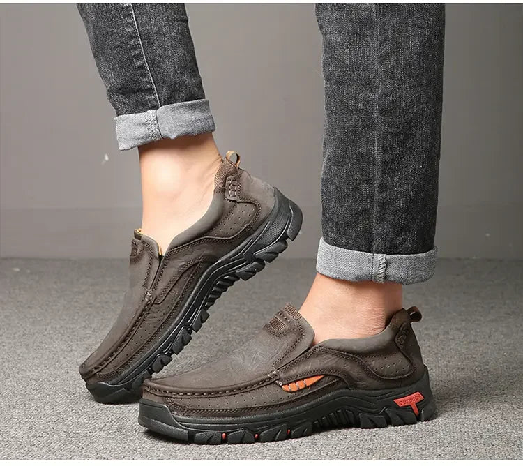 Mocasines de cuero genuino para hombre con suela gruesa antideslizante