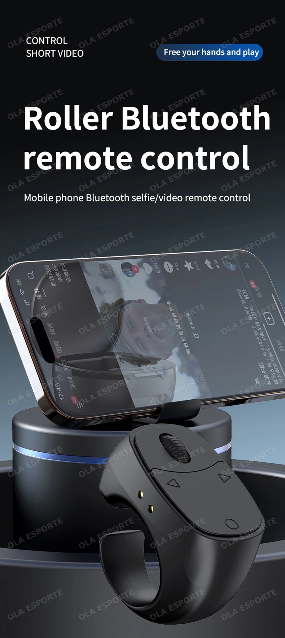 Rodillo anillo para la yema del dedo Control remoto inalámbrico Bluetooth móvil Selfie ratones vídeo giratorio de página automático navegación para Android IOS