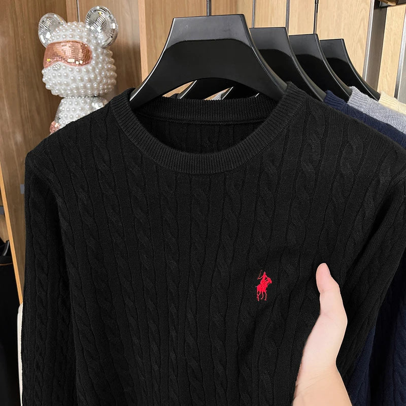 Buzo de Punto Bordado para Hombre - Cuello Redondo, Tejido Grueso Otoño Invierno