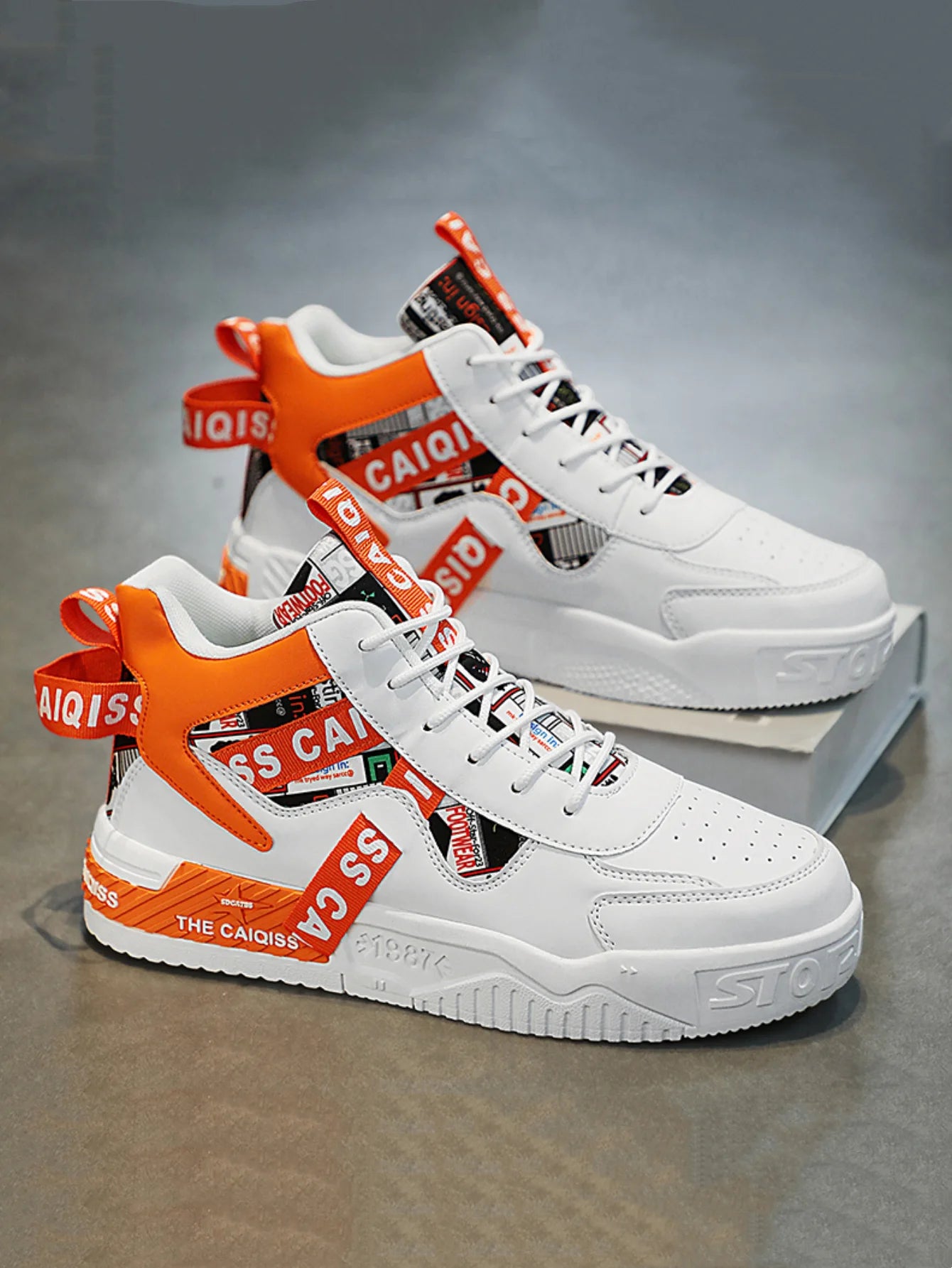Zapatillas de plataforma con grafiti para hombre, estilo urbano, con cordones