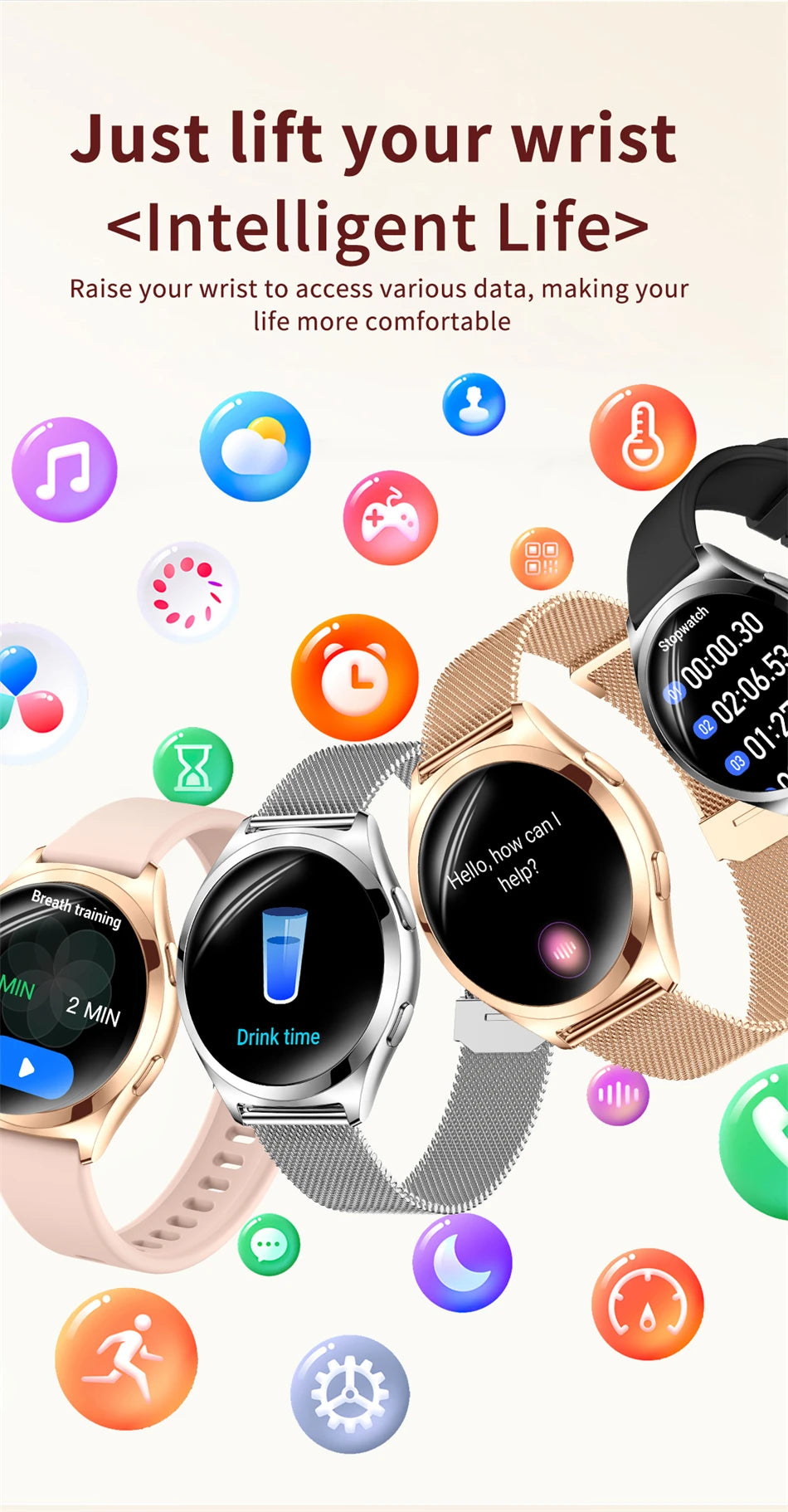 Smartwatch LIGE para mujer con Bluetooth, monitor de salud y esfera personalizable