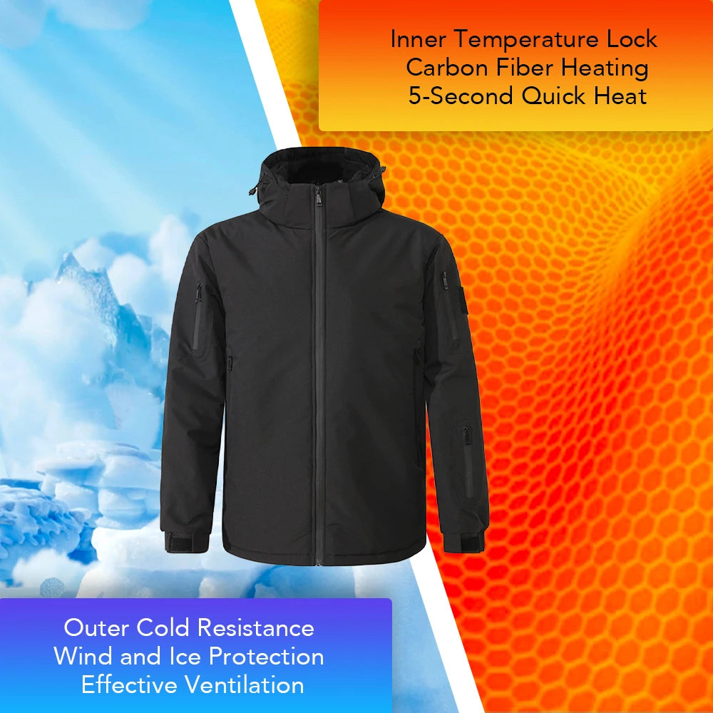 Chaqueta Calefactora con Capucha para Hombre | Calefacción USB 8 Zonas