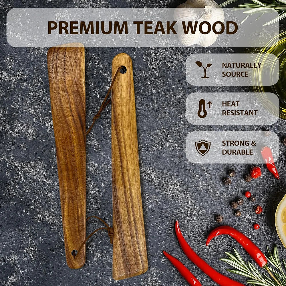 LMETJMA Espátula de madera de acacia, juego de utensilios de cocina de madera plana, espátula de madera no tóxica para voltear, rebanar y raspar