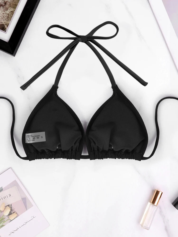 Top Bikini Sexy para mujer con cuello colgante y tiras