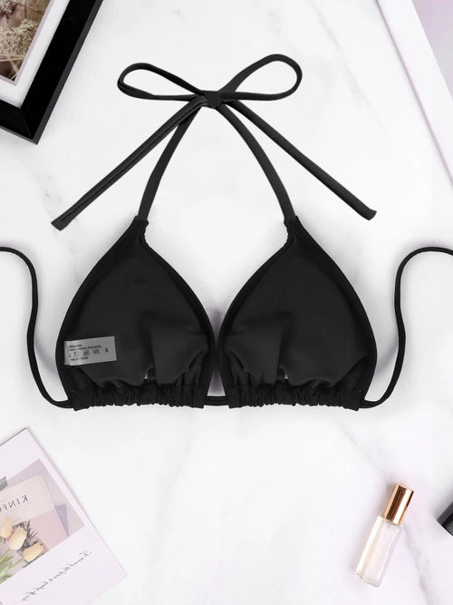 1 pieza de Bikini Sexy para mujer, traje de baño con sujetador, estilo playero de verano, Color sólido, cuello colgante, correa en la espalda, Bikini, traje de baño, sujetador, traje de baño