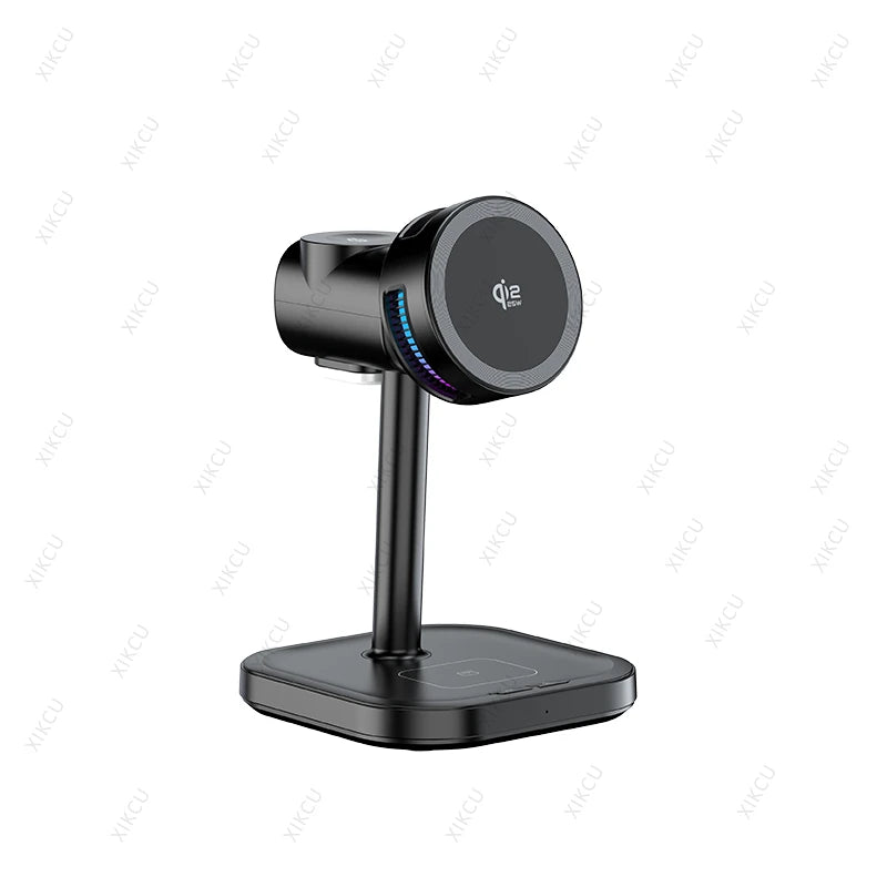 Cargador Inalámbrico Magnético Qi2 de 25W con Luz LED y Refrigeración por Aire para iPhone 17 16 15 14 13 12, Apple Watch y Airpods Pro, Carga Rápida