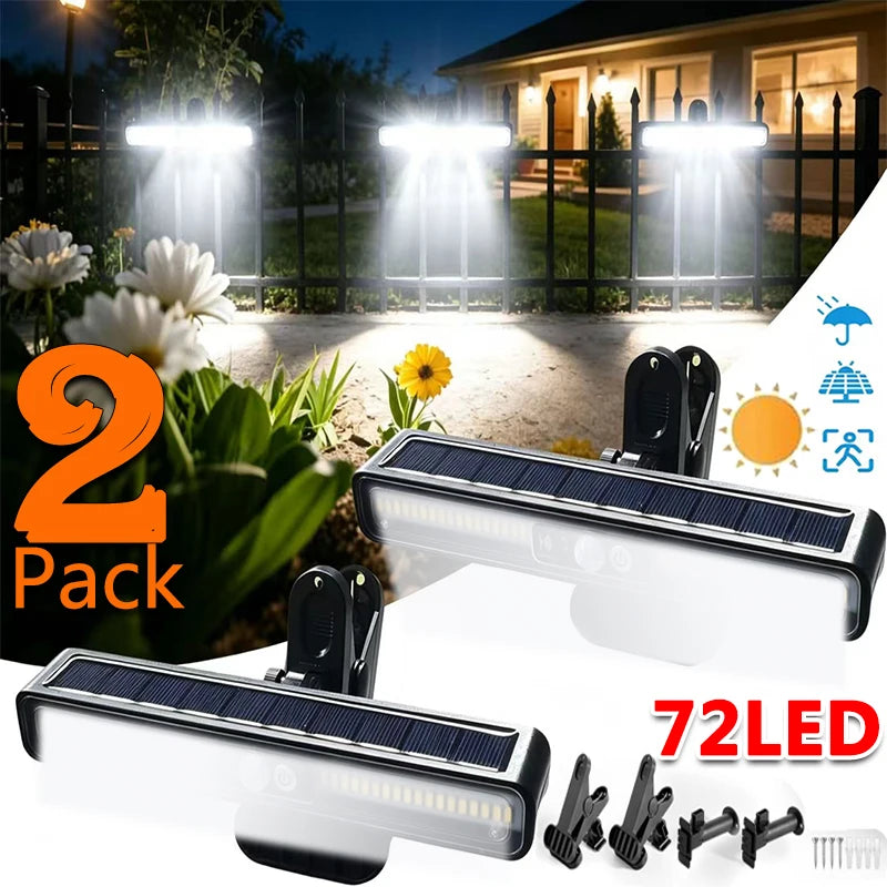 Luz solar con sensor de movimiento para exteriores, luces para vallas impermeables con 3 modos, 6000K, lámpara de seguridad portátil para canalones y garajes