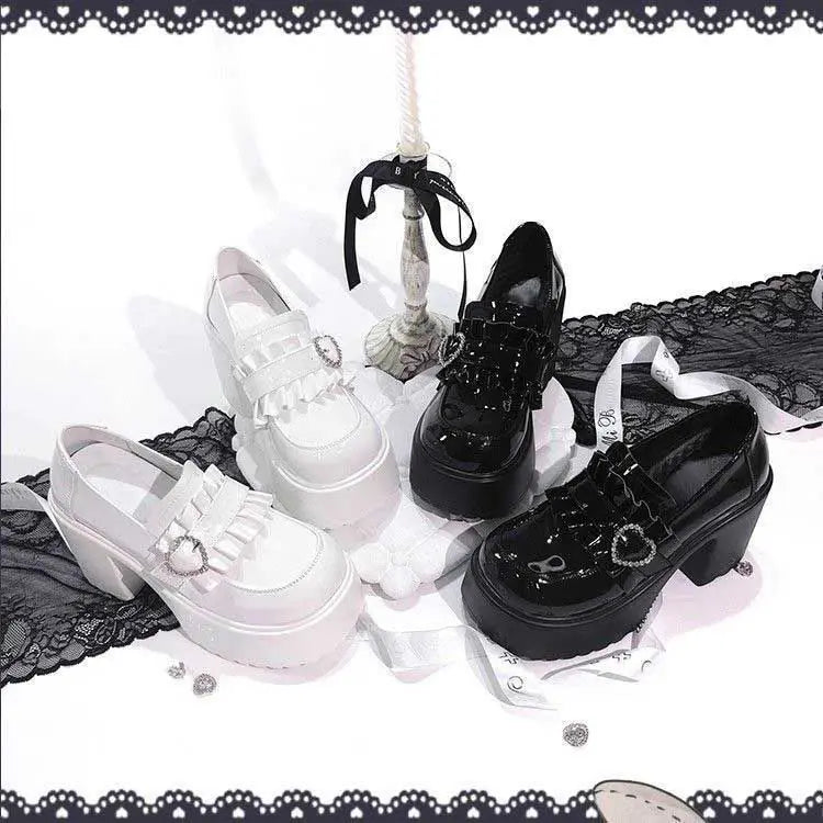 Zapatos Mary Jane Lolita de Plataforma con Hebilla Corazón para Mujer