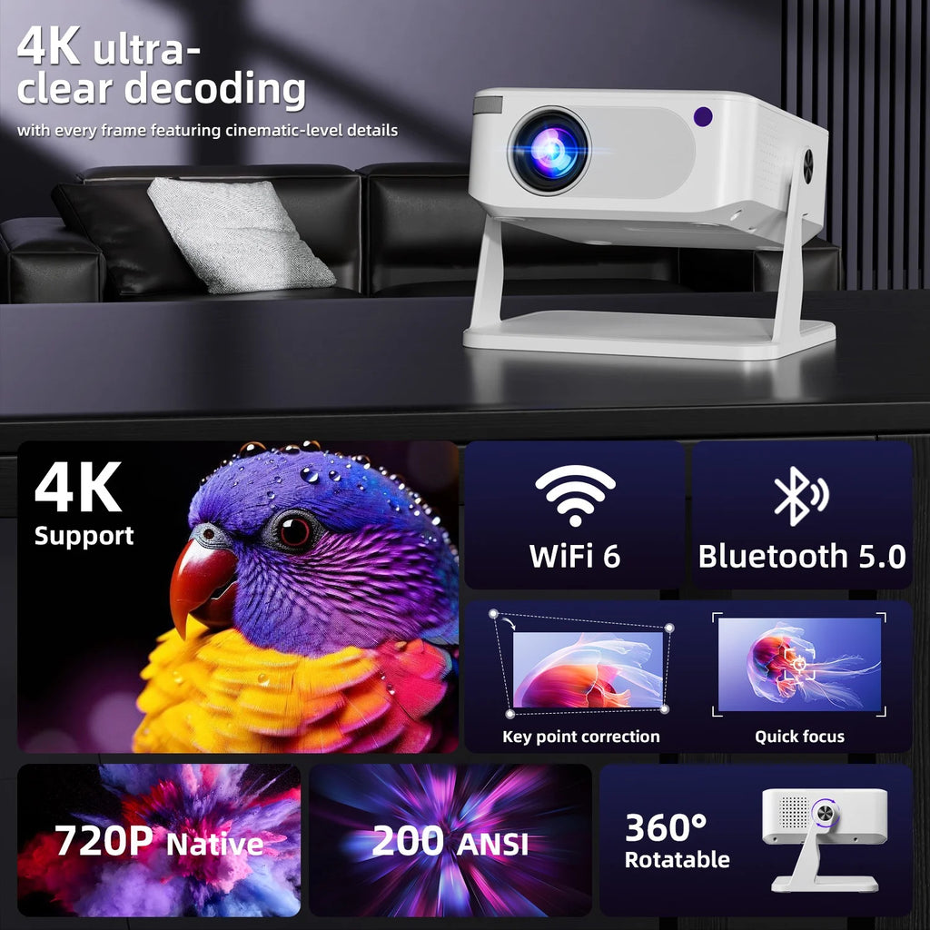 Proyector Xnano HA109 4K Android 11 Wifi6 Dual 200ANSI Allwinner H723 BT5.0 720P 1280*720P Cine en Casa Proyector para Exteriores