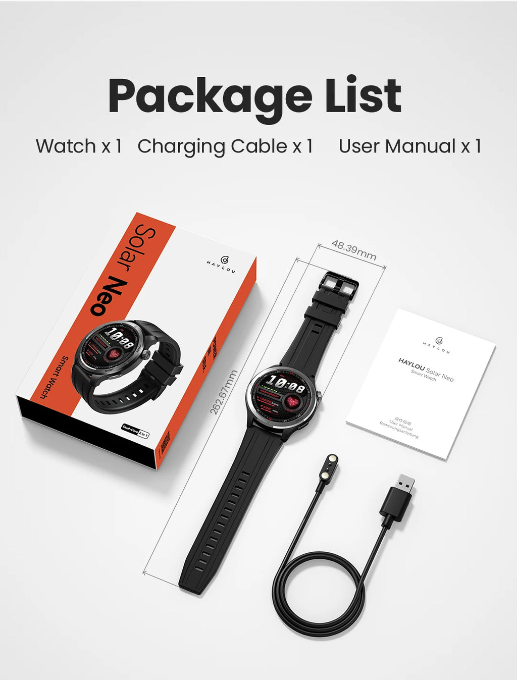 Reloj Inteligente Solar Neo con Pantalla HD, Control de Salud 24H y Llamadas
