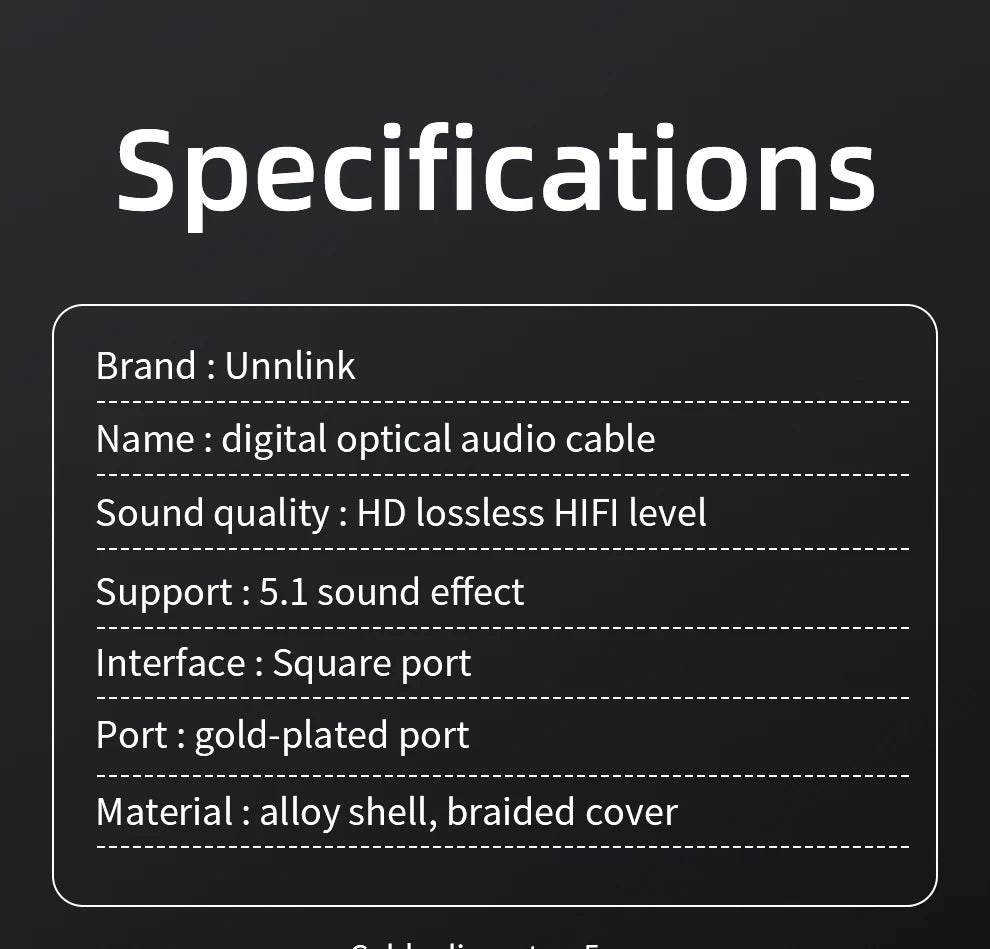 Unnlink SPDIF Cable de Audio óptico Digital HIFI 5,1 Toslink Cable para TV box PS4 altavoz Blu-ray Xbox 360 amplificador Subwoofer