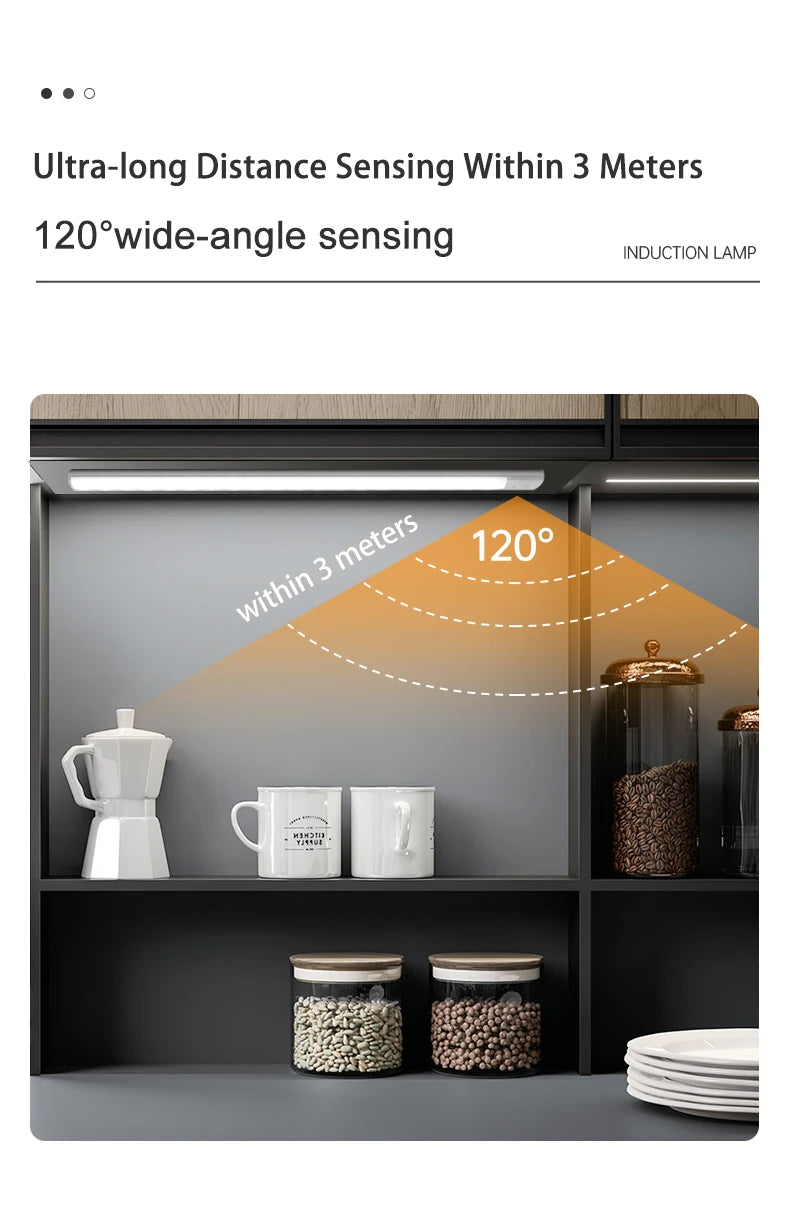 Barra de luz LED con Sensor de movimiento, luz nocturna Led recargable por USB para cocina, armario, iluminación de armario, 30cm/40cm/50cm