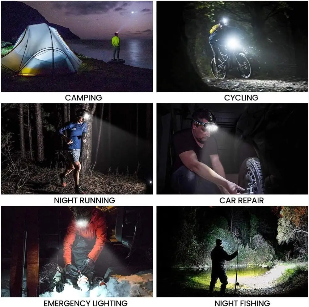 Linterna Frontal LED de 8 Modos para Acampar