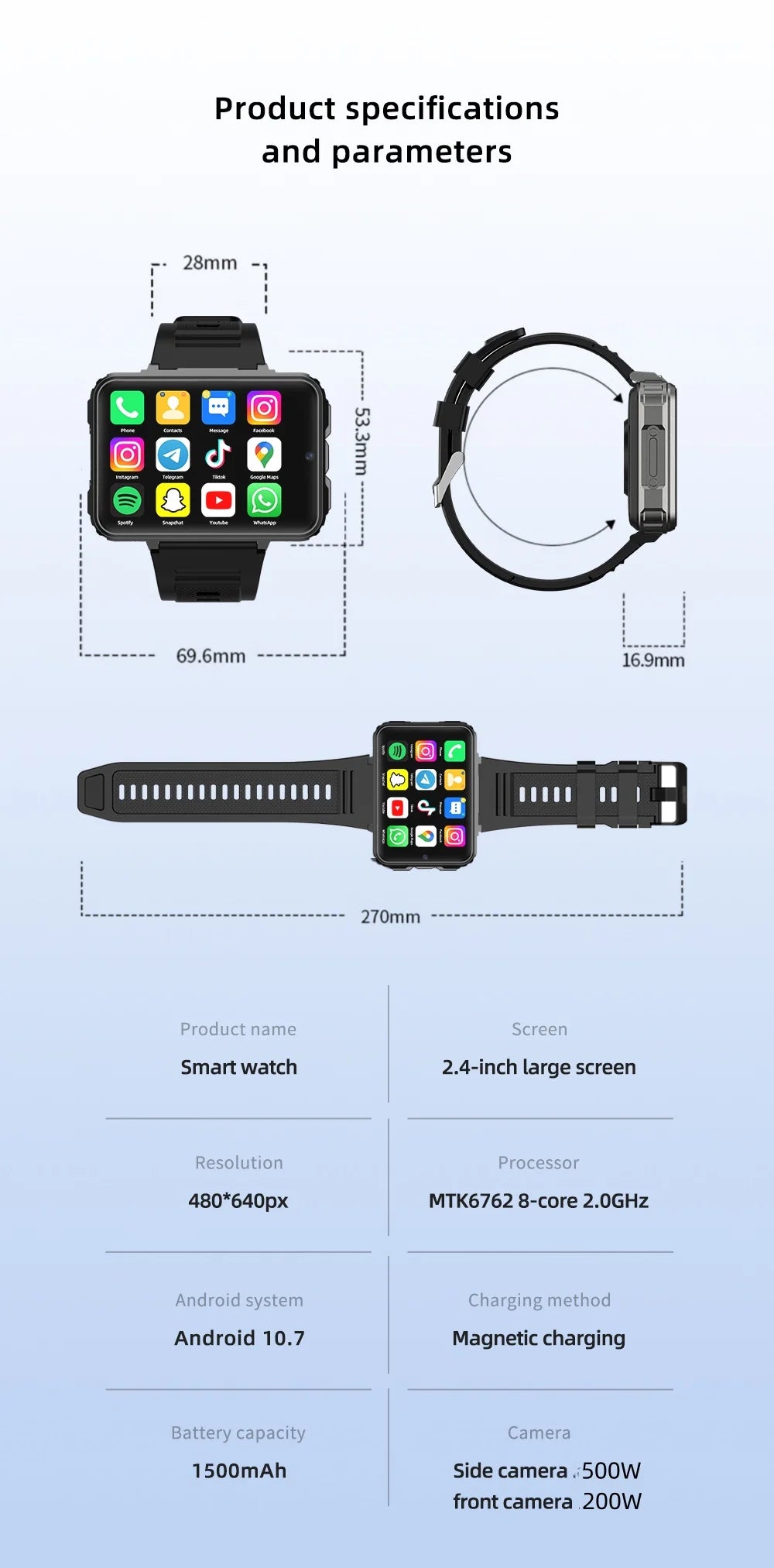 Reloj Inteligente AMOLED 2.4 Pulgadas con Cámara Dual y WiFi