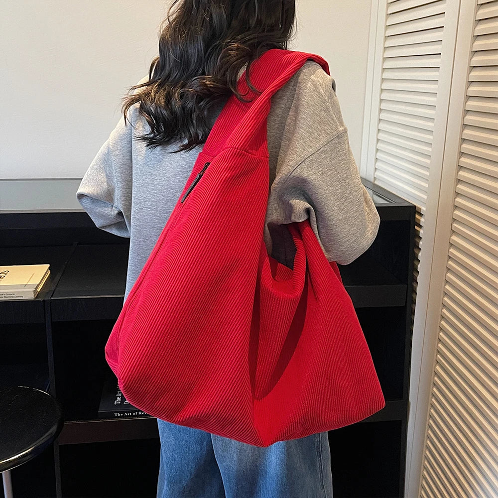 Bolso de Hombro Vintage de Pana, Gran Capacidad con Múltiples Bolsillos