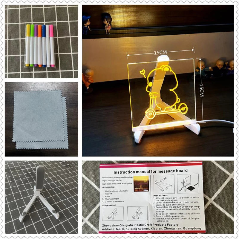 Tablero de Dibujo LED Borrable 7 Colores para Niños
