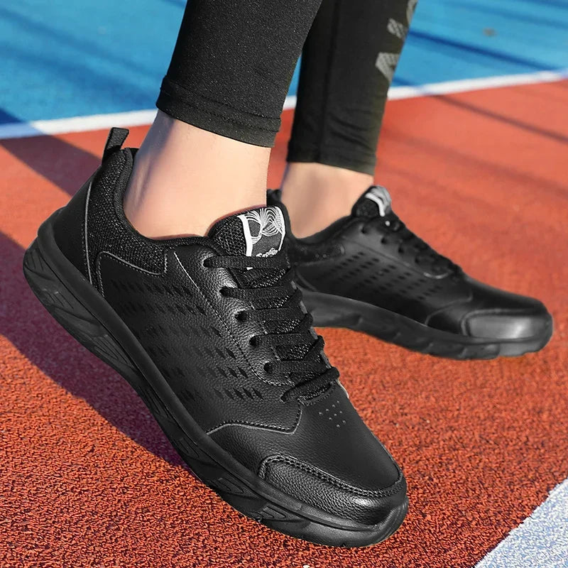 YRZL zapatos deportivos de cuero Artificial negro para hombres, zapatos casuales de alta calidad, impermeables, antideslizantes, cómodos para exteriores