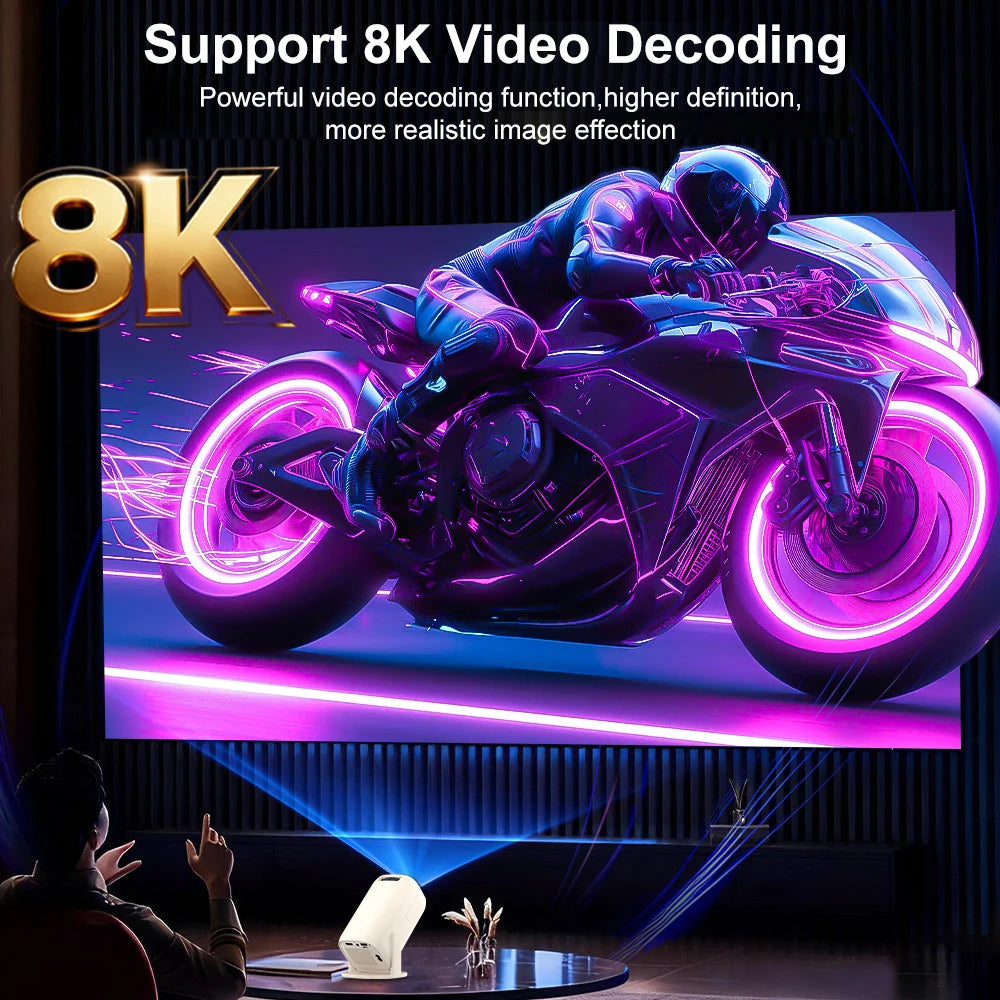 Mini proyector Android 14, decodificación 8K, WiFi6 y keystone automático
