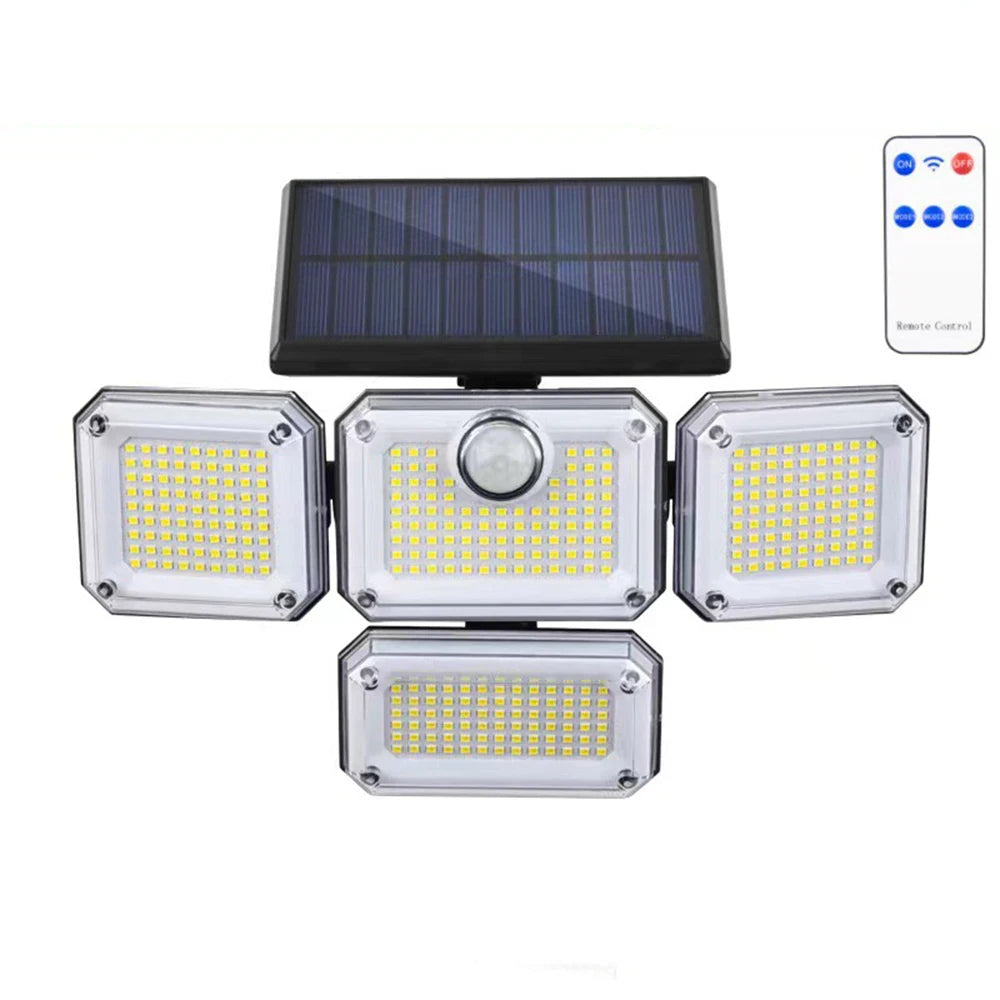 Lámpara Solar 4 Cabezales 122LED 3000 Lúmenes Sensor de Movimiento
