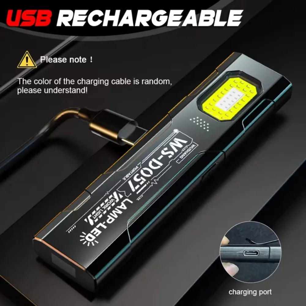 Linterna LED COB Recargable USB con Imán y Llavero - 5 Modos