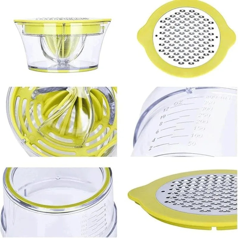 Exprimidor Manual de Cítricos 4 en 1 para Limón y Naranja con Taza Medidora Integrada y Rallador