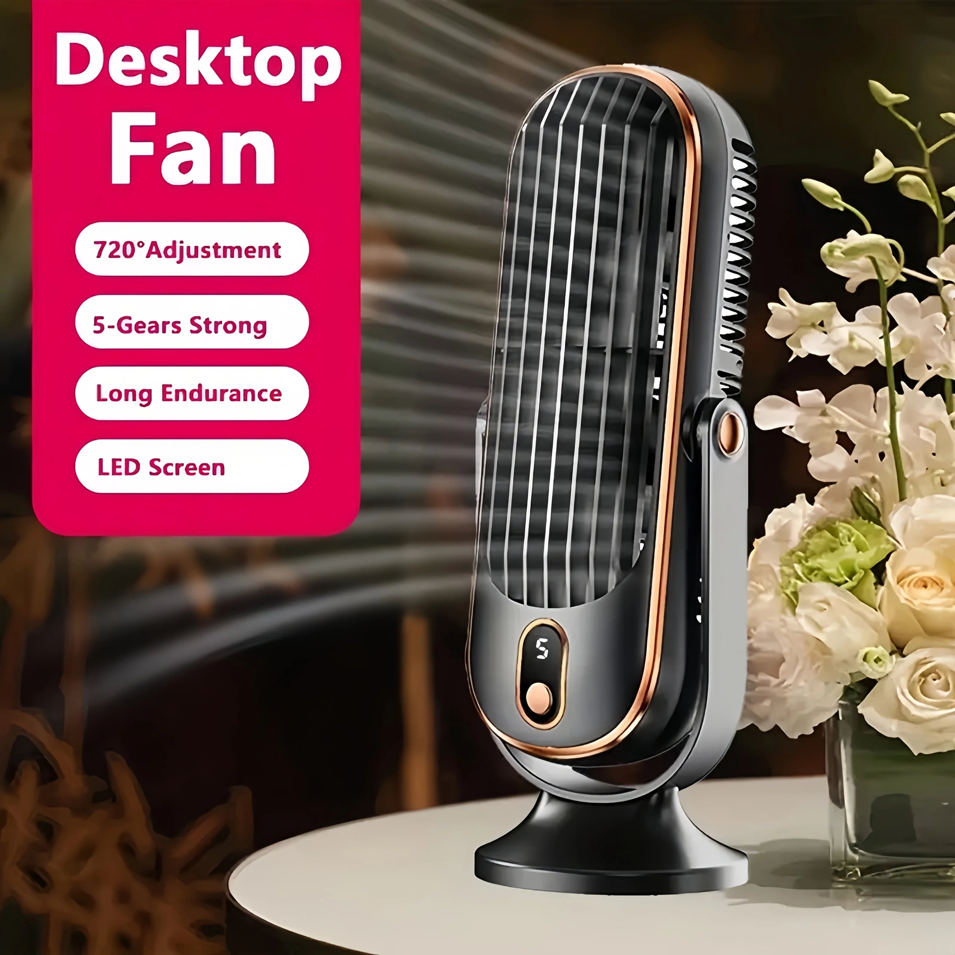 Ventilador de Aire Portátil con Motor Dual y 5 Velocidades 720°