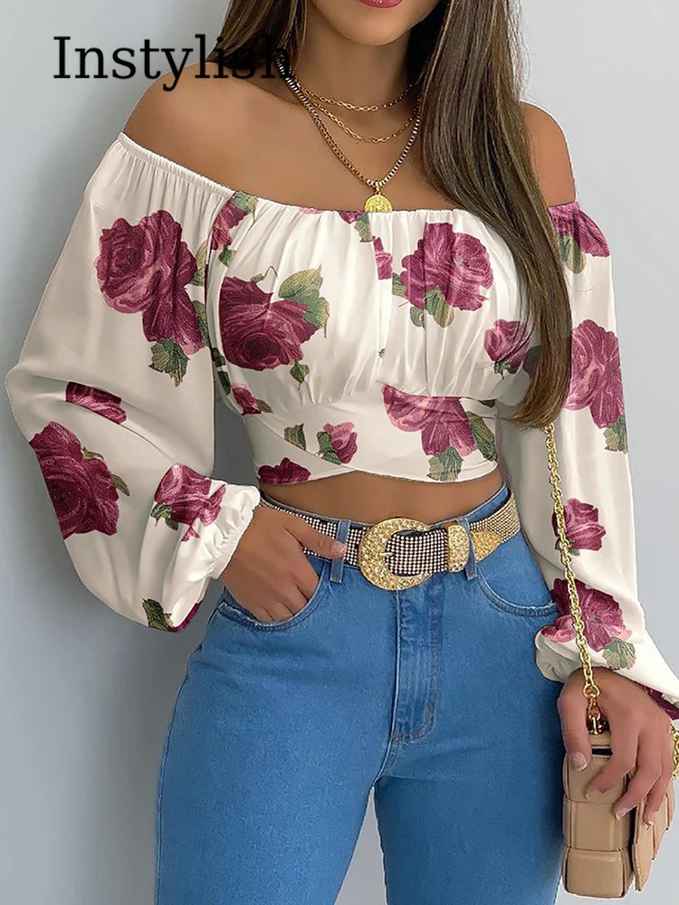 Blusa con Hombros Descubiertos y Lazo de Manga Larga