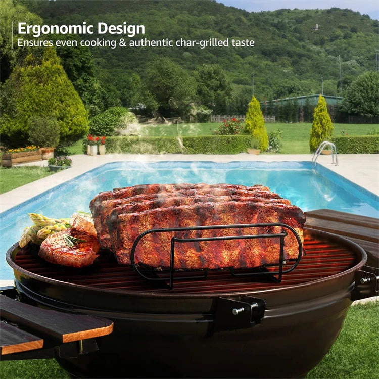 LMETJMA-estantes para costillas de barbacoa, soporte para asar carne y asar de acero recubierto antiadherente, con capacidad para 4 rejillas para parrilla de Gas JT25t