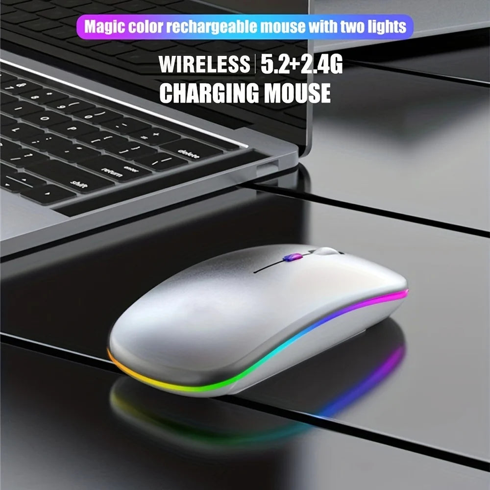 Ratón inalámbrico recargable con retroiluminación LED Bluetooth con adaptador tipo C ratón para juegos adecuado para MAC/portátil/PC/Windows