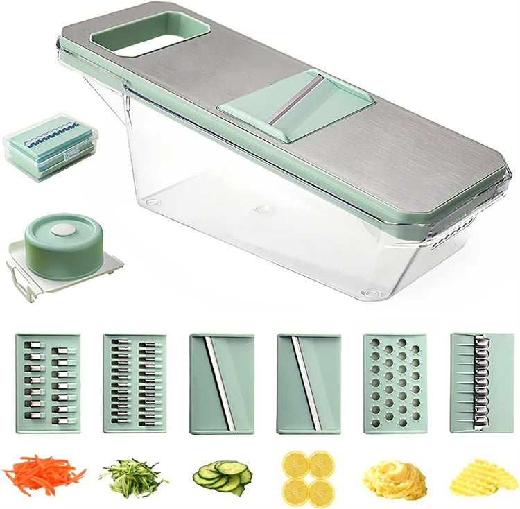 LMETJMA 6 en 1 rebanador de verduras mandolina rebanador de verduras con 6 cuchillas intercambiables rebanador de verduras triturador de juliana JT105