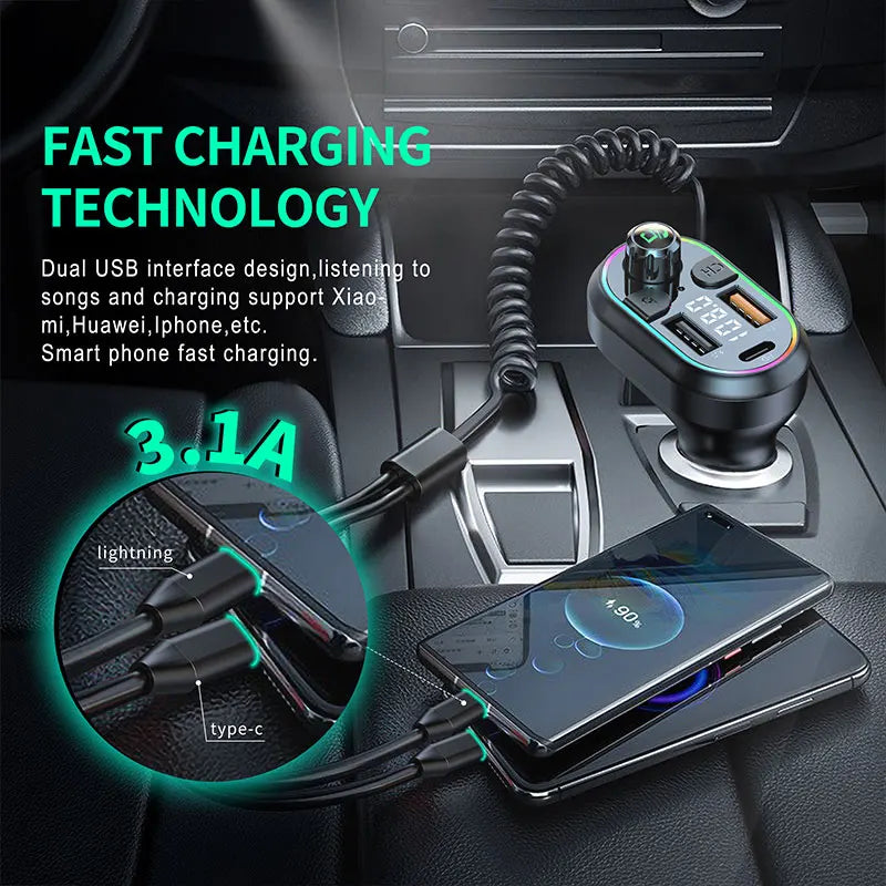 Transmisor FM Bluetooth 5.0 para Auto con Carga Rápida Type-C PD 25W
