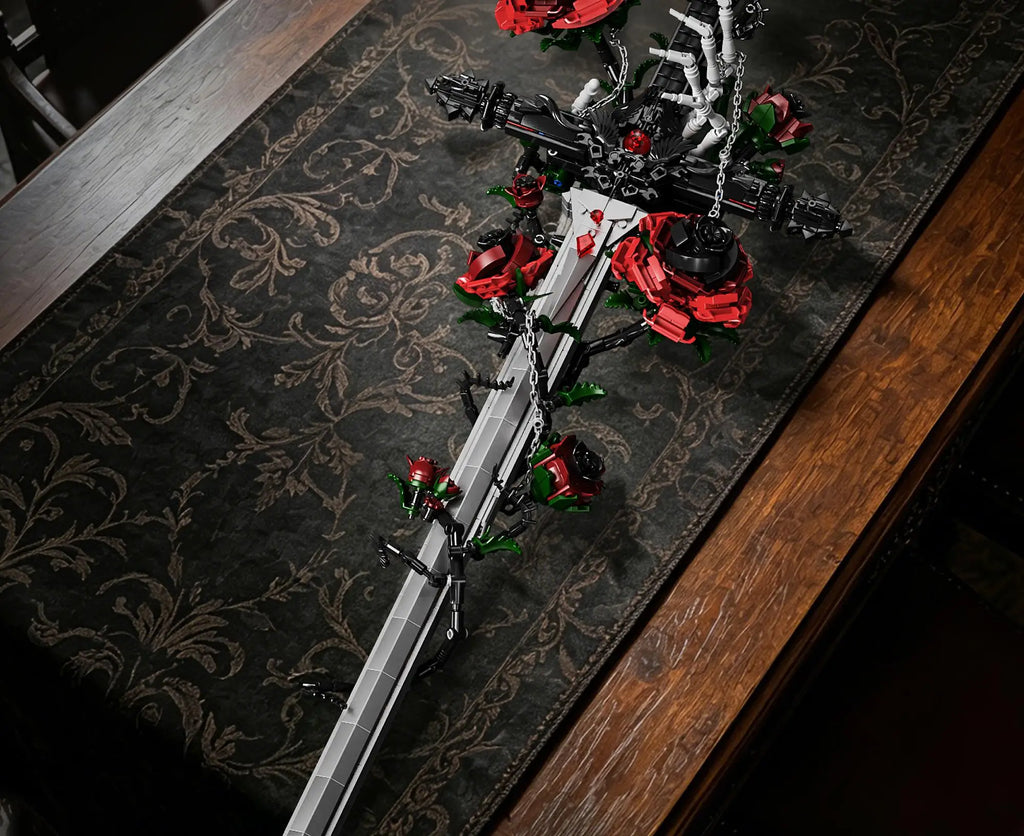 Set de Bloques de Construcción de Violín con Corona de Rosas y Cruz de la Serie Noche Gótica, Modelo MOC, Juguete de Ensamblaje, Adorno de Escritorio, Regalo de Cumpleaños