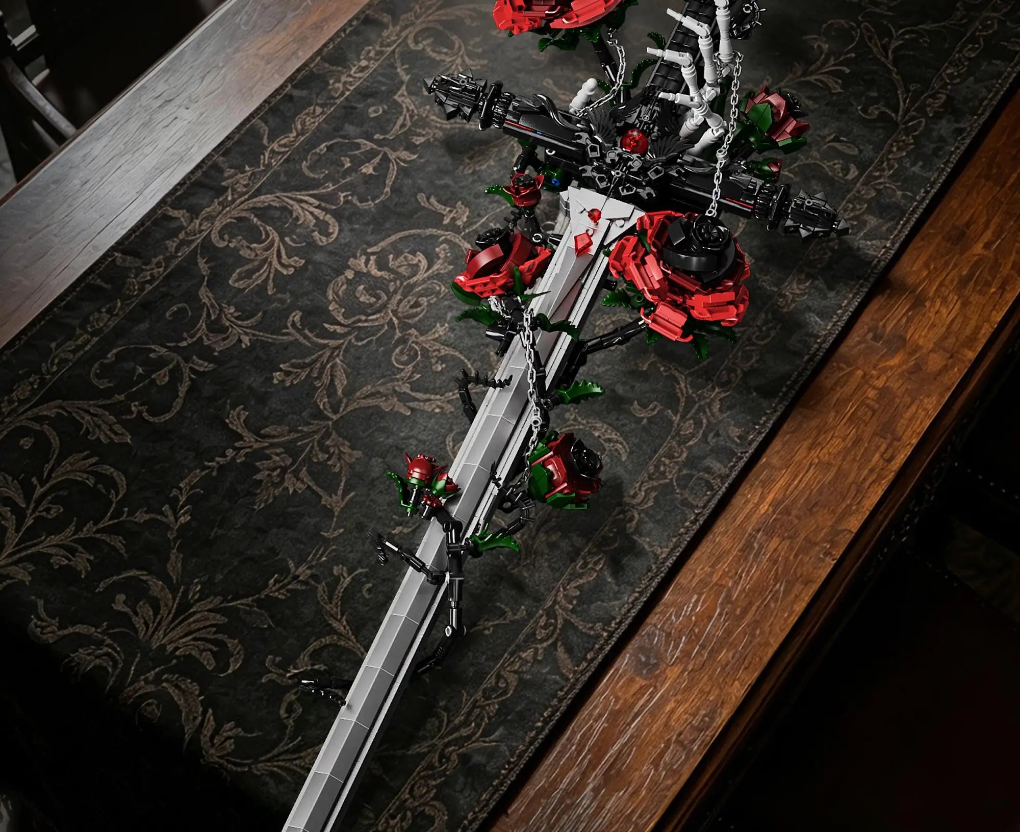 Set de Bloques de Construcción de Violín con Corona de Rosas y Cruz de la Serie Noche Gótica, Modelo MOC, Juguete de Ensamblaje, Adorno de Escritorio, Regalo de Cumpleaños