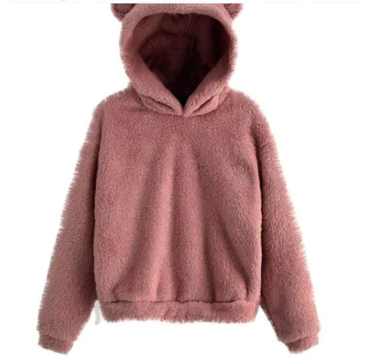 Sudadera con capucha y orejas de conejo para mujer, felpa cálida