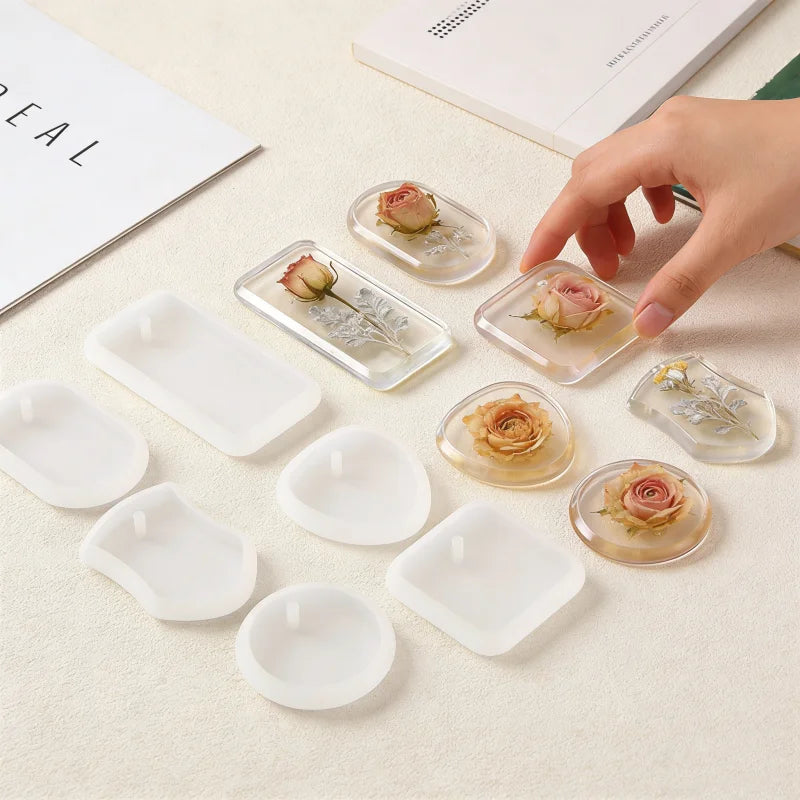 Moldes de Resina de Silicona para Epoxi Cristalino DIY, 6 Estilos de Colgantes y Etiquetas con Superficie de Espejo: Redondos, Ovalados, Cuadrados