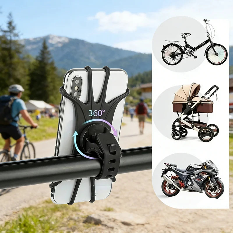 Soporte Universal para Teléfono Móvil de Bicicleta, Rotación de 360 Grados, Soporte de Silicona para GPS, Soporte para Cochecito de Bebé, Soporte para Manillar de Motocicleta